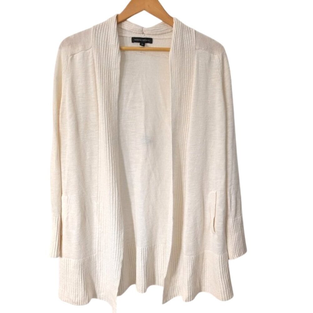 Banana Republic Linen Blend Ivory Knit Cardigan Pockets Size‎ S